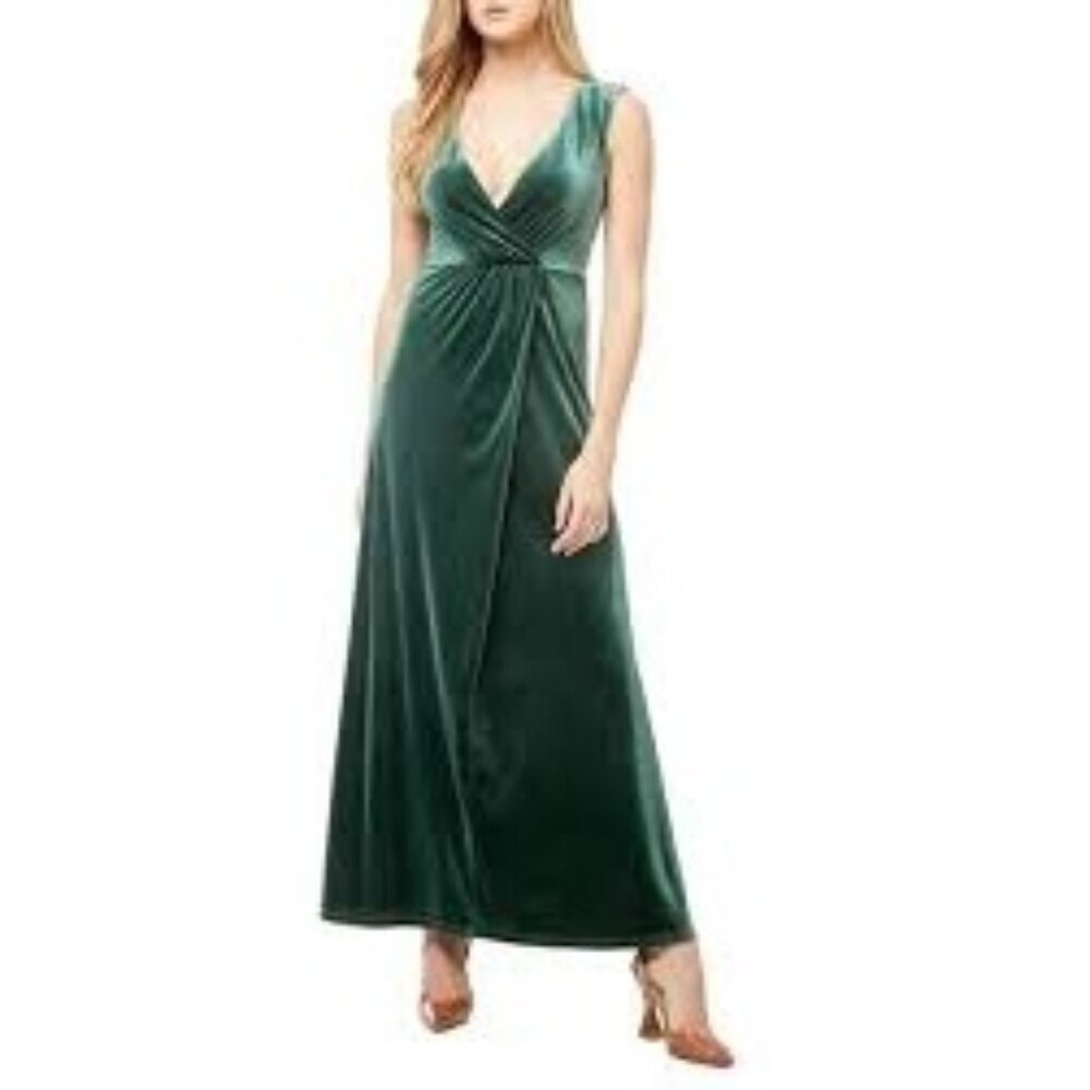 Love By Design Emerald Green Velvet Twist Front Maxi Dress Sleeveless Sz S